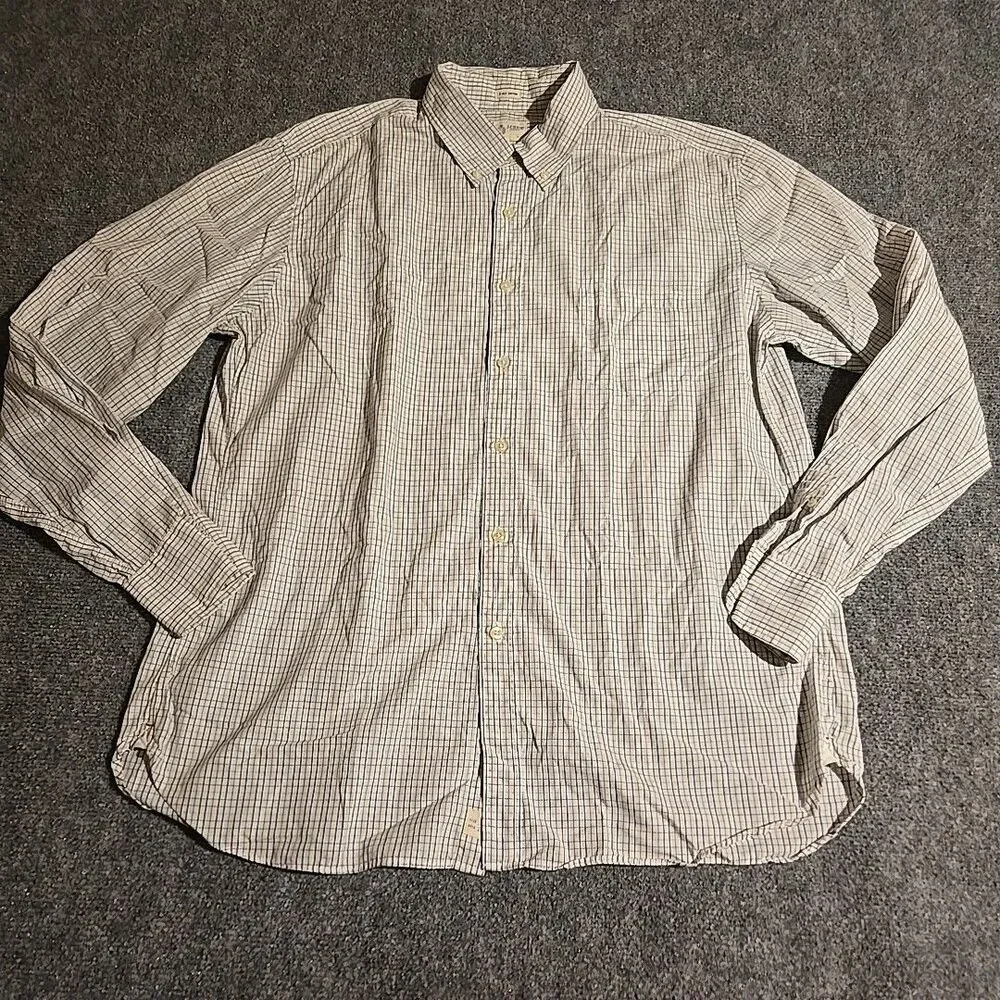 J Crew Shirt Mens XL White Check Long Sleeve Button Up 2 Ply Cotton Pocket